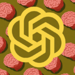 Ilustração digital com cérebros cor-de-rosa em padrão repetido sobre fundo verde oliva, com símbolo gráfico central amarelo inspirado no logo do ChatGPT, representando o recurso de memórias da ferramenta.